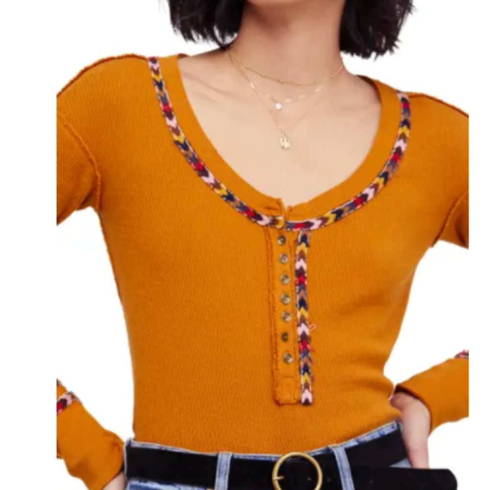 Gold/Yellow Free People Rainbow Thermal Shirt Size Small